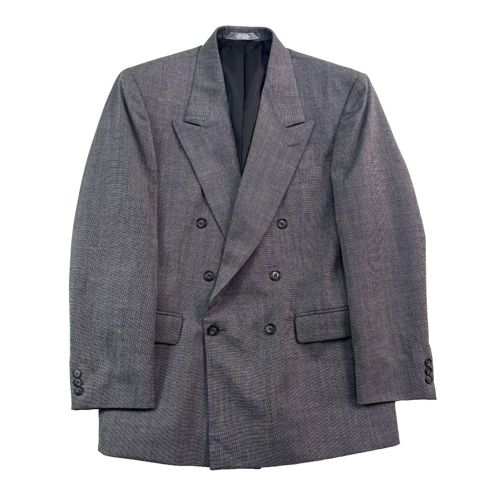 vtg 90s Haggar 40R Gray Dotted Double Breasted‎ Blazer Jacket Sport Coat USA